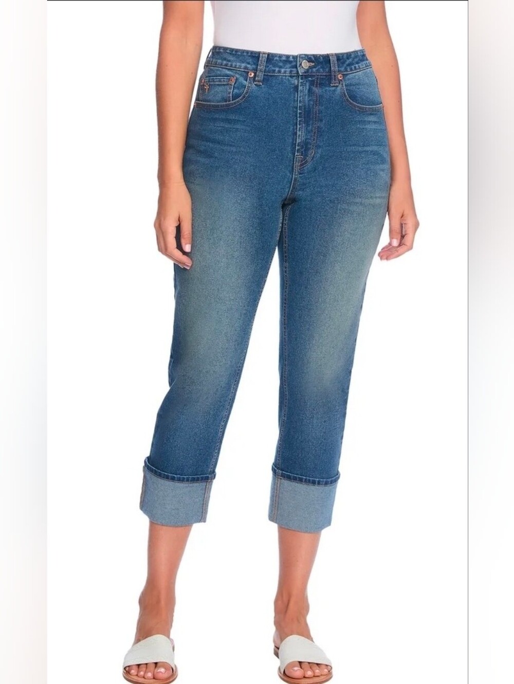 Frye Women's Cuffed High-Rise White Cropped Straight Jeans Size 10/30 Off New